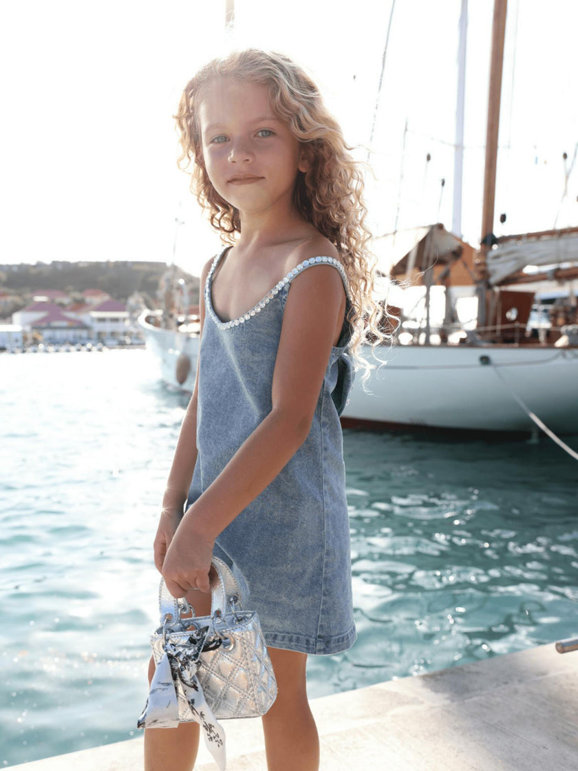 Gems Bow Denim Dress