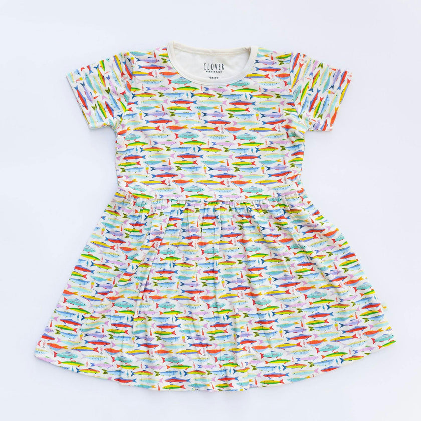 Stretchy Short Sleeve Twirl Dress - Fish + Bait