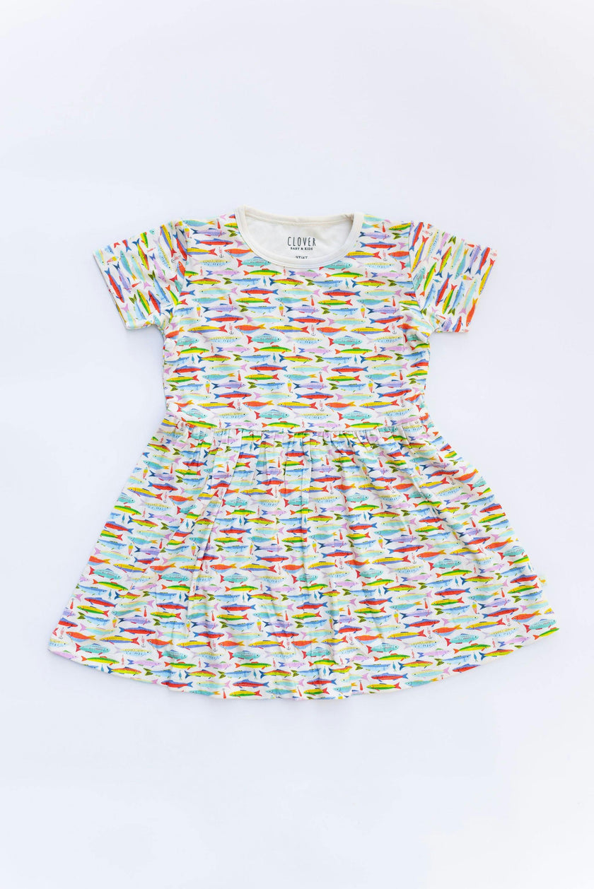 Stretchy Short Sleeve Twirl Dress - Fish + Bait