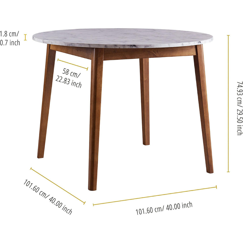 Ashton Wooden Round Dining Table with Faux Marble Top