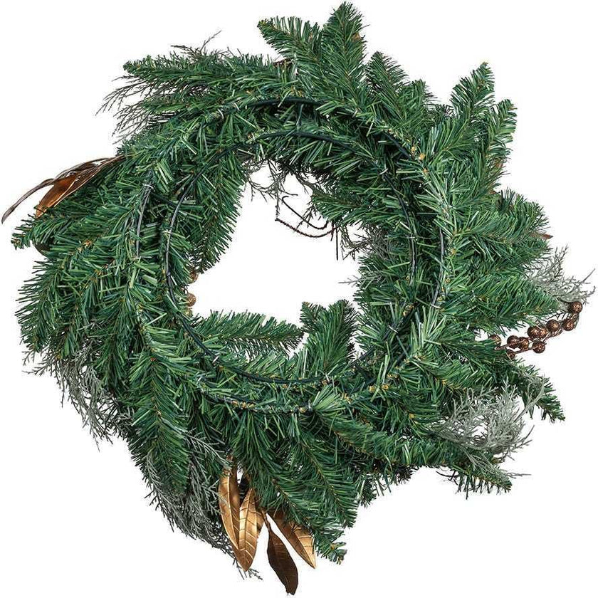 24-Inch Unlit Copper and Silver Balls Green Wreath