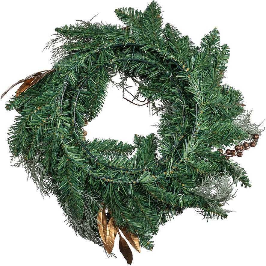 24-Inch Unlit Copper and Silver Balls Green Wreath