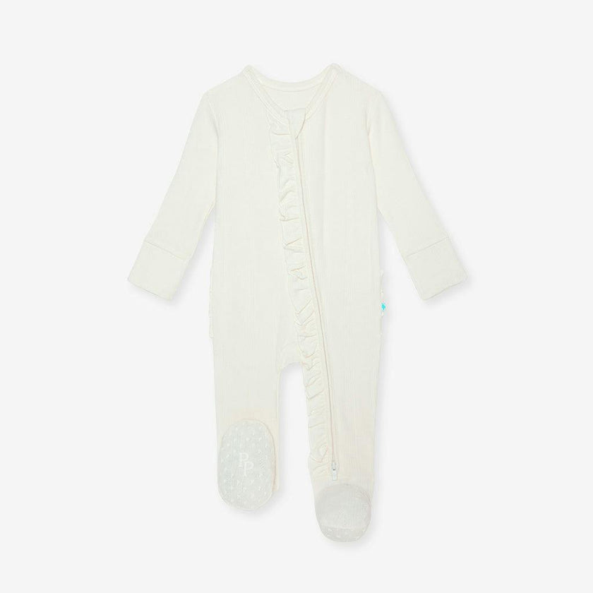 Coconut Pointelle Footie Ruffled Zippered One Piece