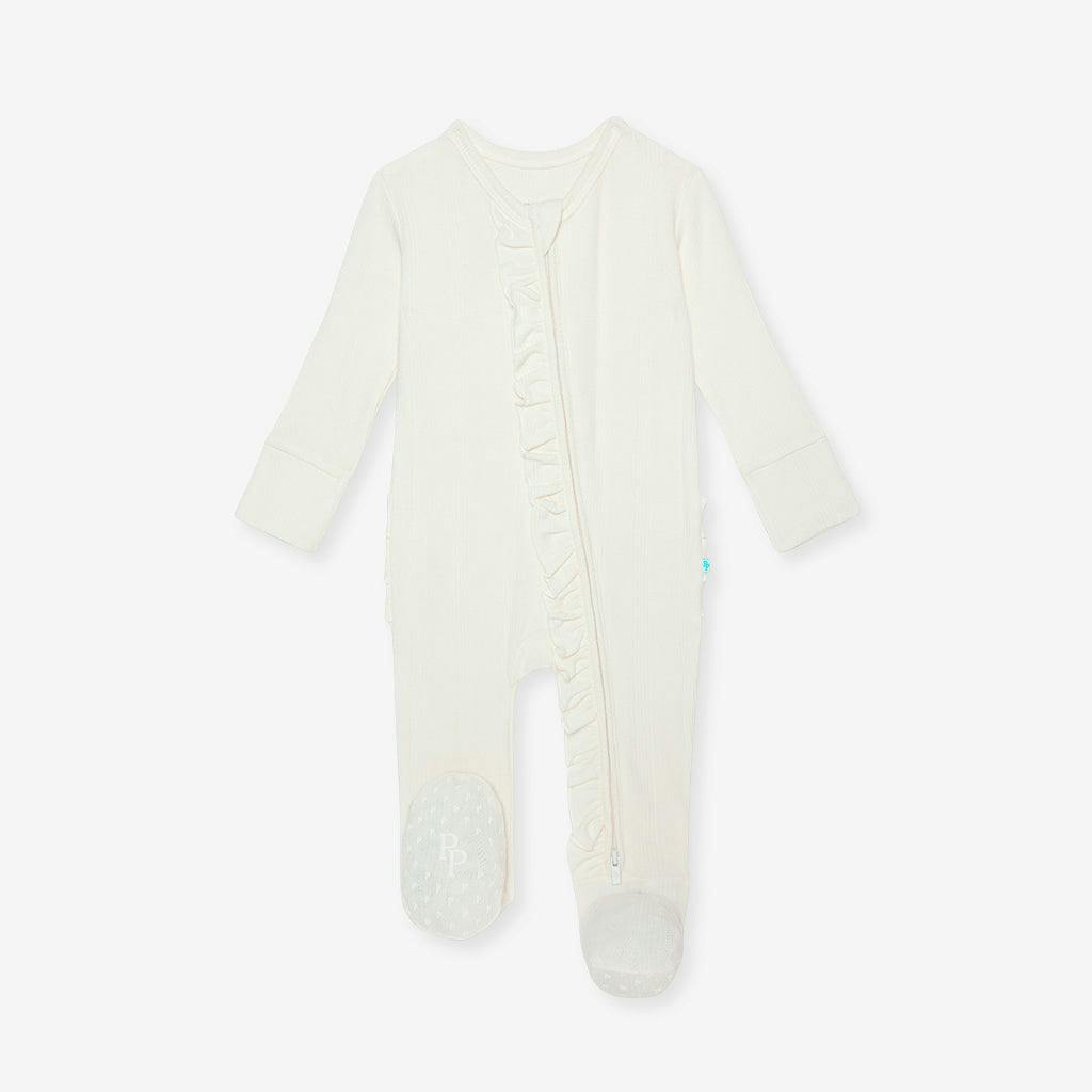 Coconut Pointelle Footie Ruffled Zippered One Piece