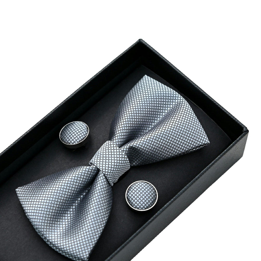 Silver Crosshatch Bowtie set