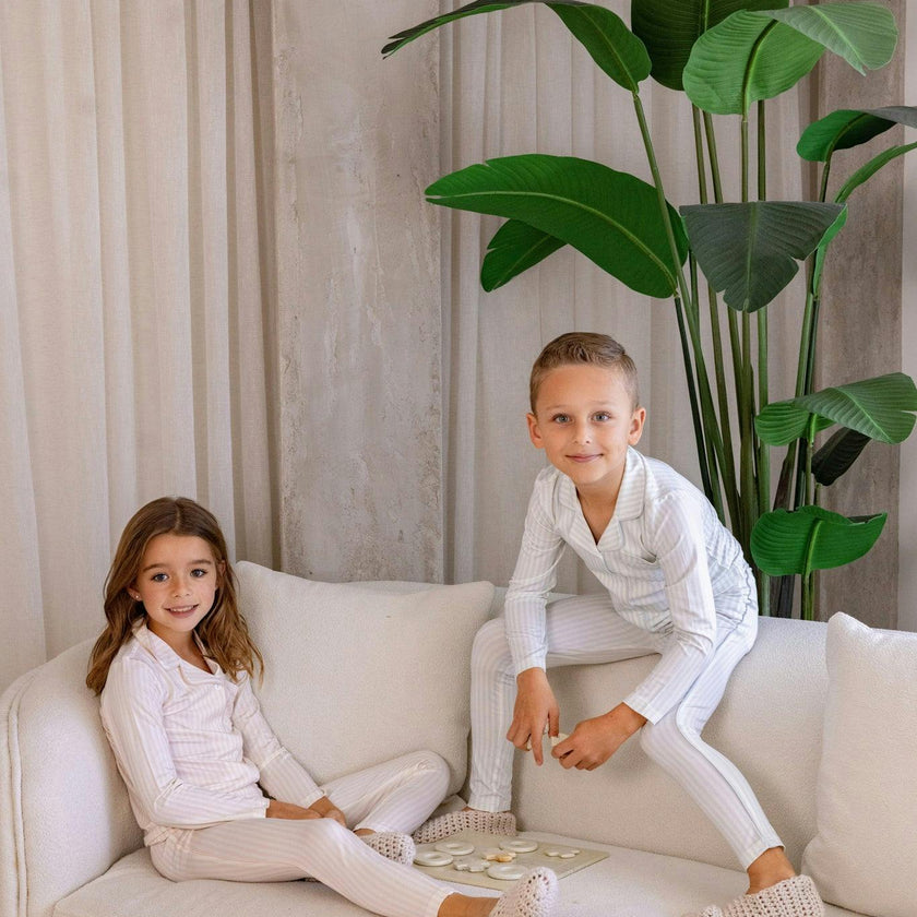 Striped Button Down Loungewear Set, Girls