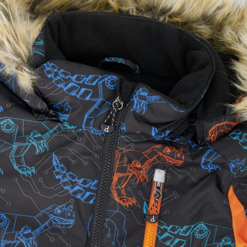 One-Piece Play Snowsuit Robot Dinosaur Print
