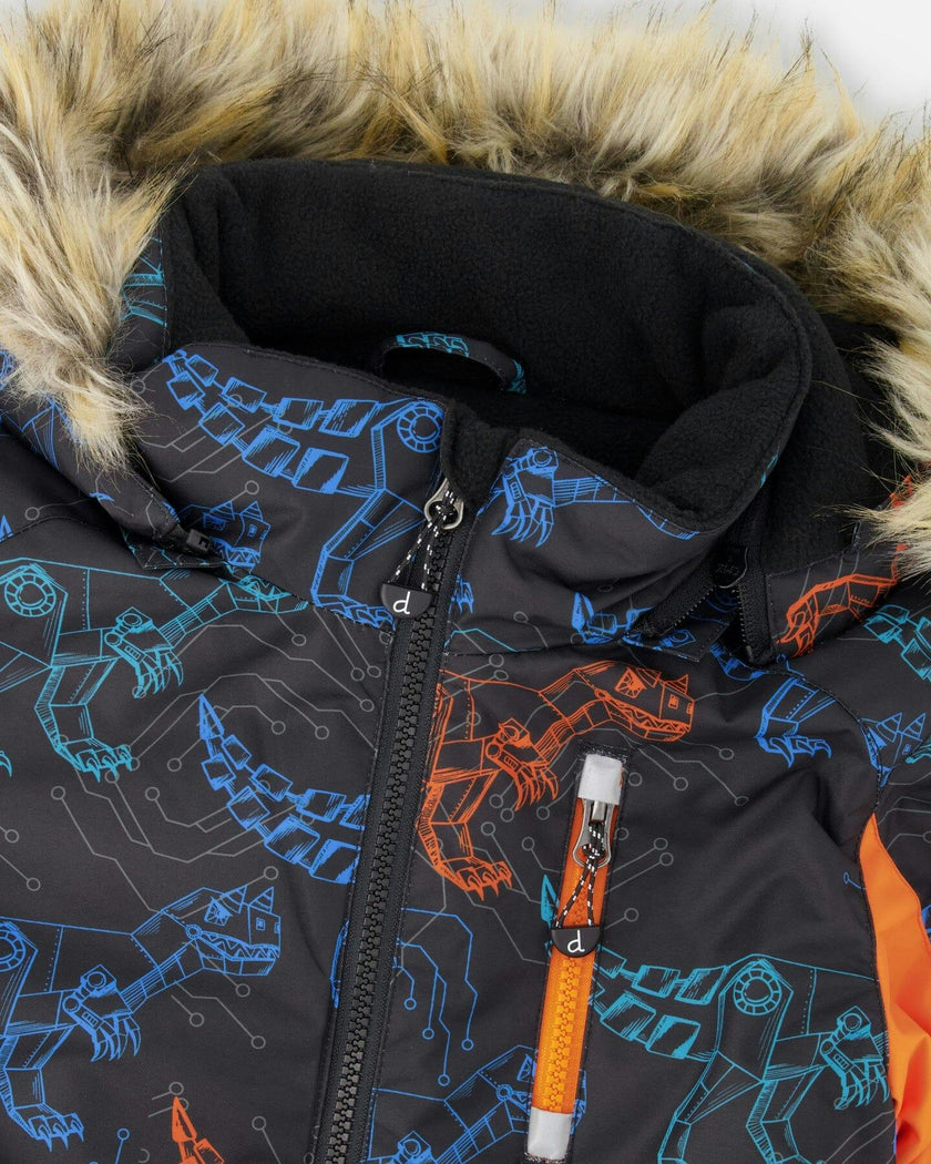 One-Piece Play Snowsuit Robot Dinosaur Print