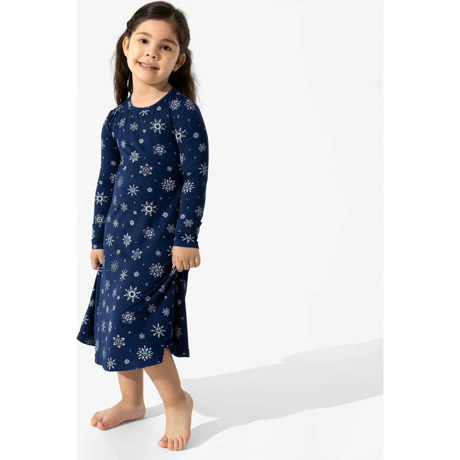 Snowflake Bamboo Girls' Long Sleeve Dress