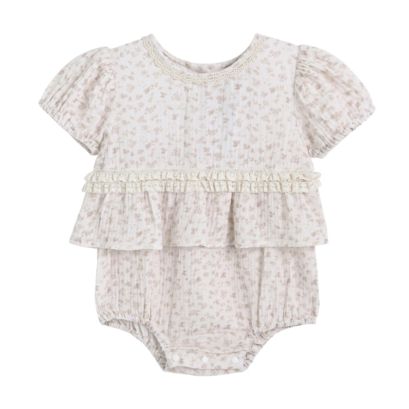Beige Floral Ruffle Romper