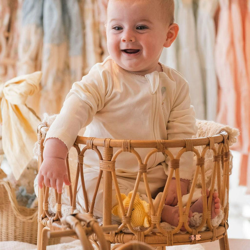 Pima Embroidered Footless Sleeper in Goose