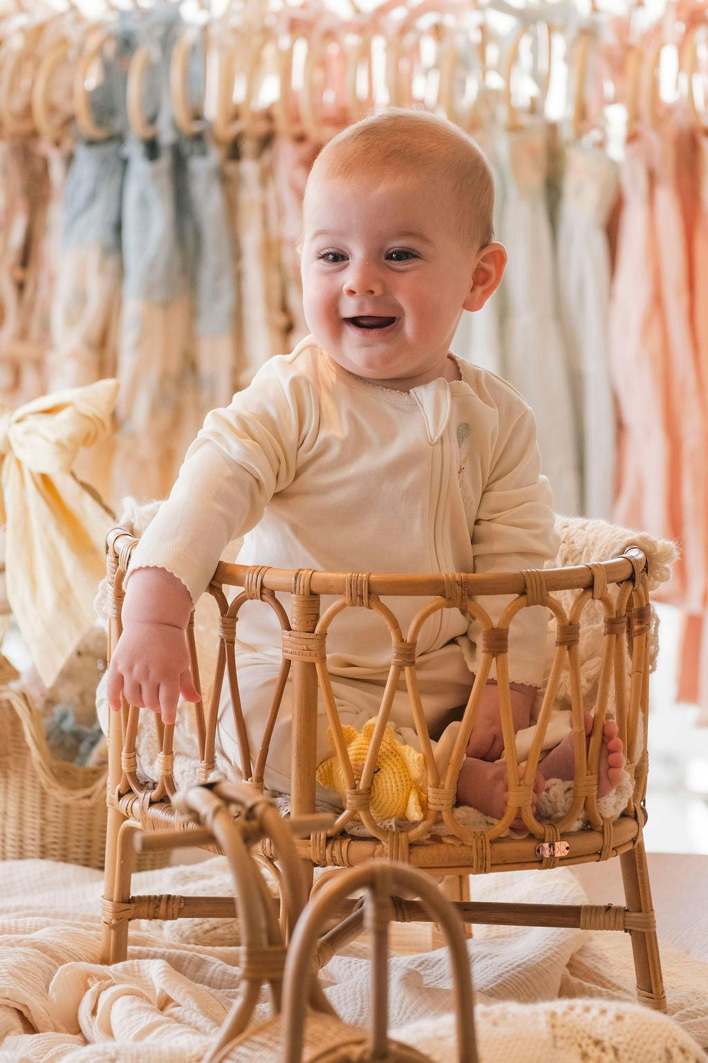 Pima Embroidered Footless Sleeper in Goose