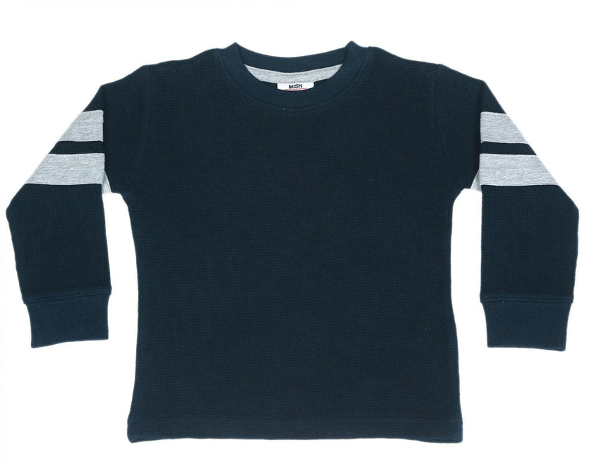 Kids Thermal Shirt - Navy with Heather Taping