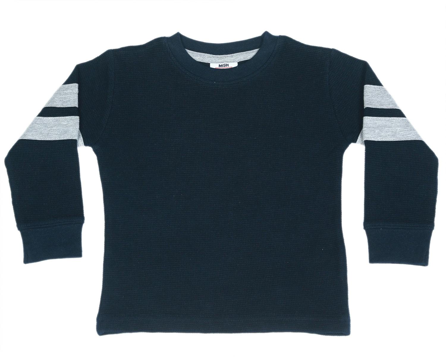 Kids Thermal Shirt - Navy with Heather Taping