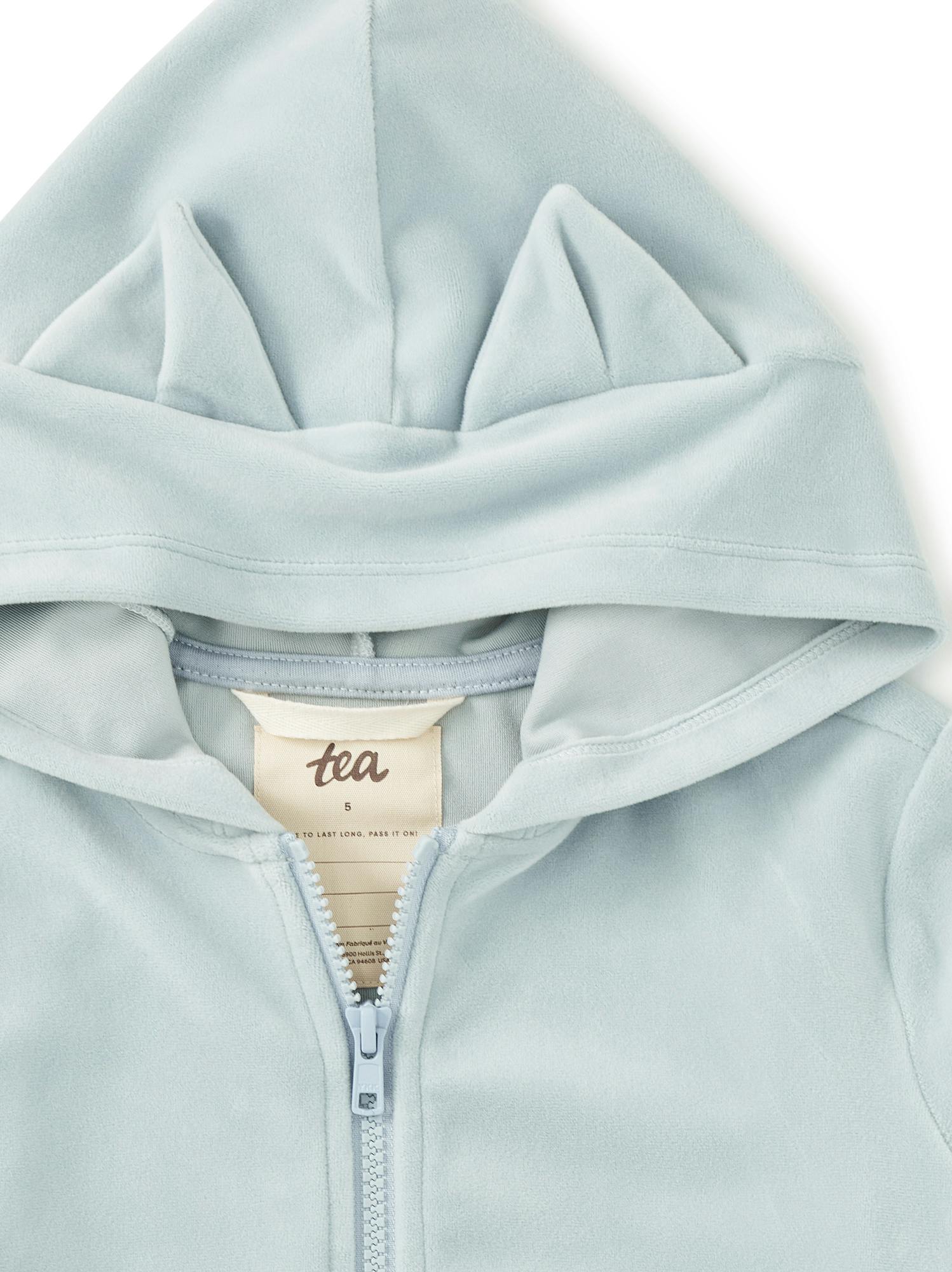 Cat Ears Velour Hoodie, Blue Fog