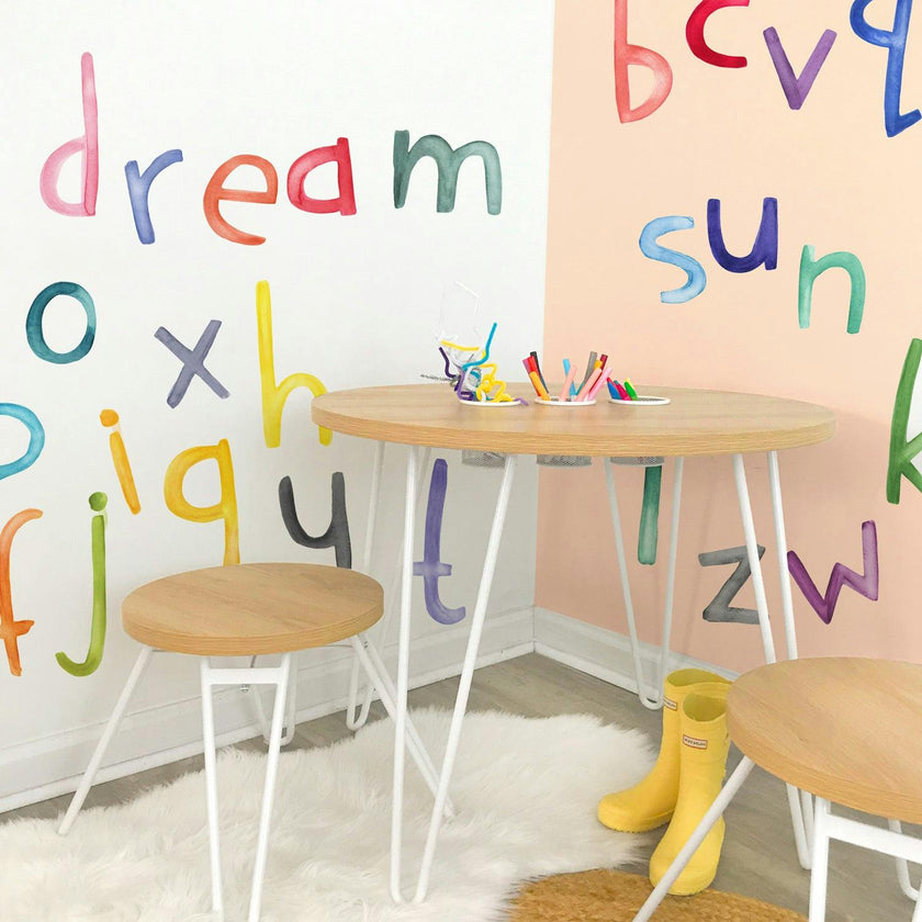 Watercolor Alphabet Lowercase • Rainbow • Peel-and-Stick Wall Decals