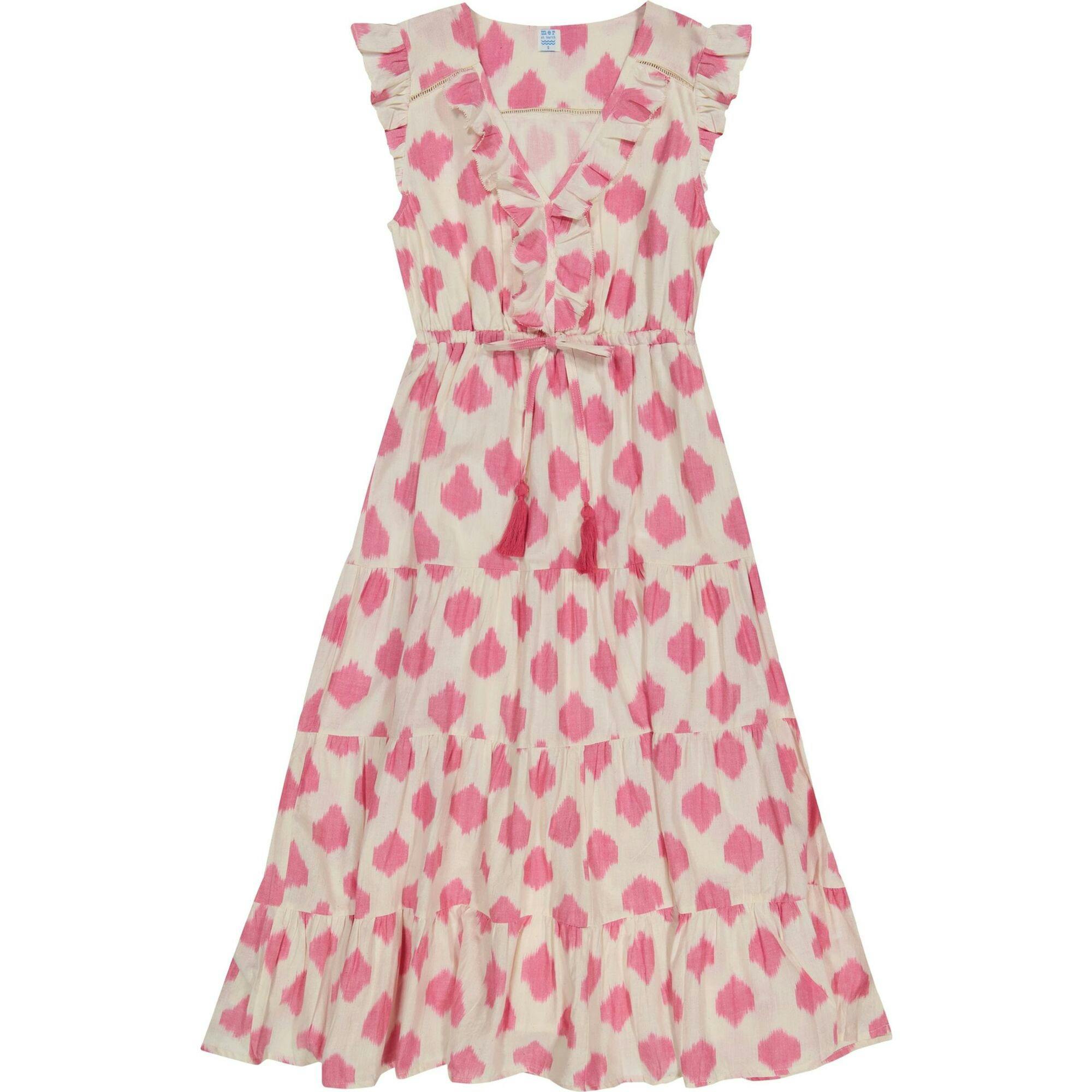 Giselle Women's Maxi Dress White Pink Ikat, Pink
