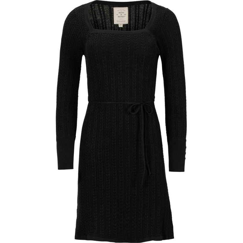 Hope & Henry Women's Organic Square Neck Cable Sweater Dress, Black, 4