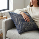 Artisan Hand Loomed Cotton Square Pillow - Indigo Blocks - 24" Arcadia Home