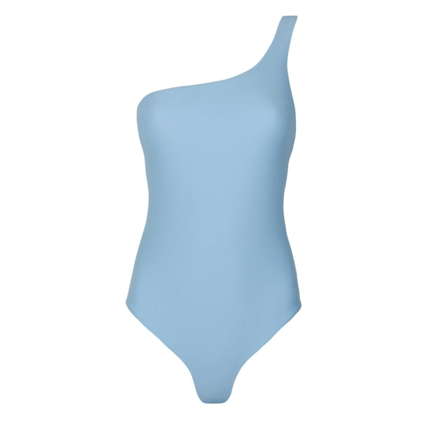 women's dusk blue and cream reversible one shoulder one piece