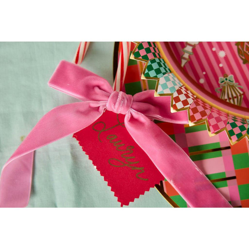 Packed Party Pink and Red Velvet Clip-On Bow Set of 5 - Luxe Velveteen Ribbon Bows with Metal Clip for Napkins Place Settings and Party Favors