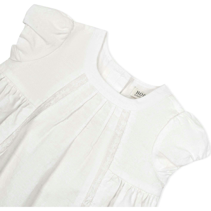 Short Sleeve Special Occasion Linen Pintuck Dress, White