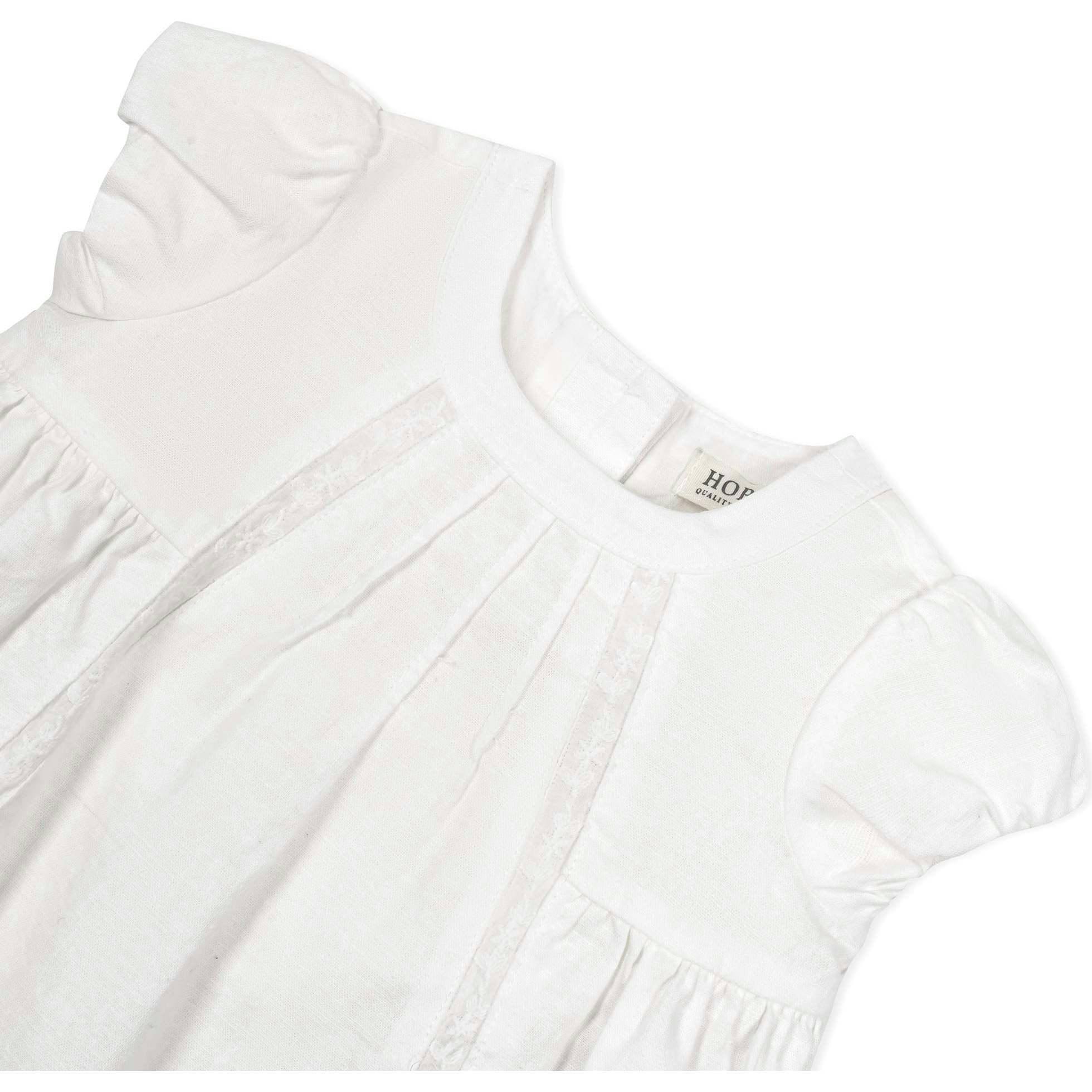 Short Sleeve Special Occasion Linen Pintuck Dress, White