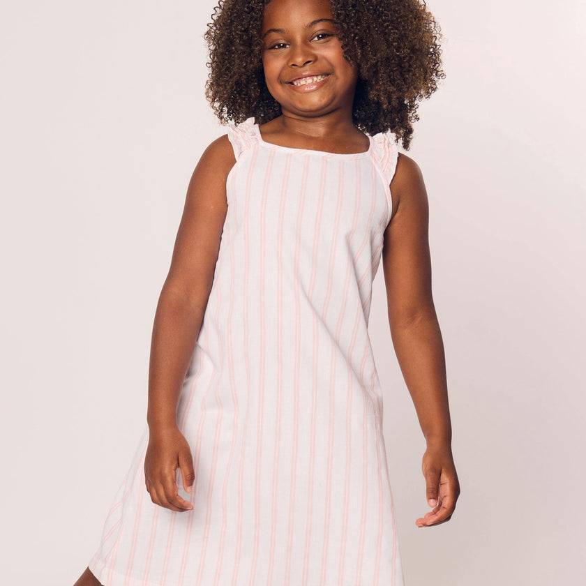 Girl's Twill Amelie Nightgown in Pink and White Stripe