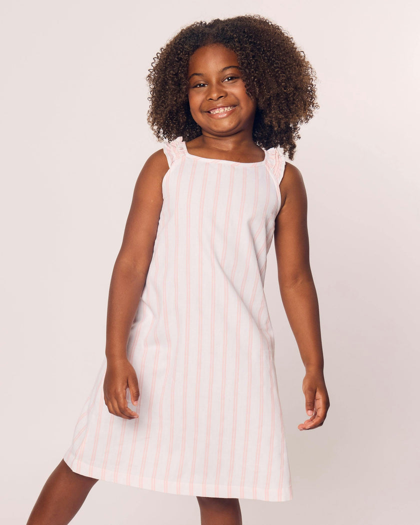 Girl's Twill Amelie Nightgown in Pink and White Stripe