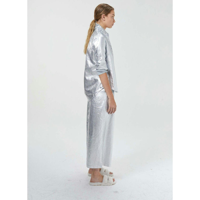 Culotte Metallic Linen Pants - New Silver