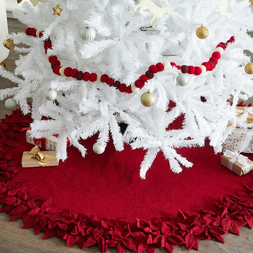Handmade Overlapping Flowers Maroon XL Christmas Tree Skirt 72" Arcadia Home