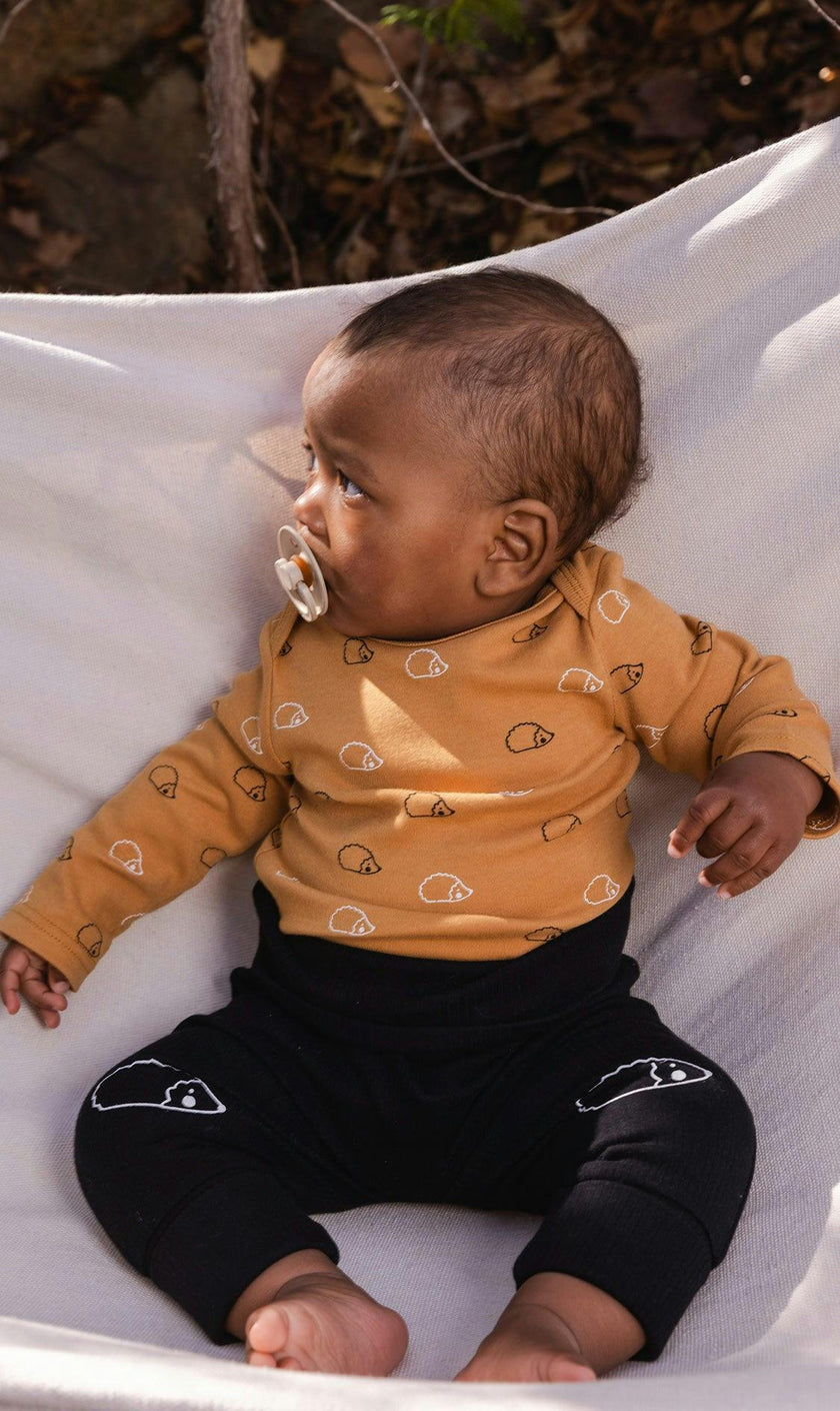 Organic Cotton Onesie Brown Printed Hedgehogs