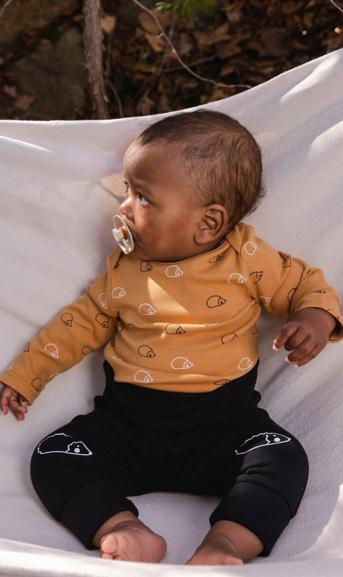 Organic Cotton Onesie Brown Printed Hedgehogs