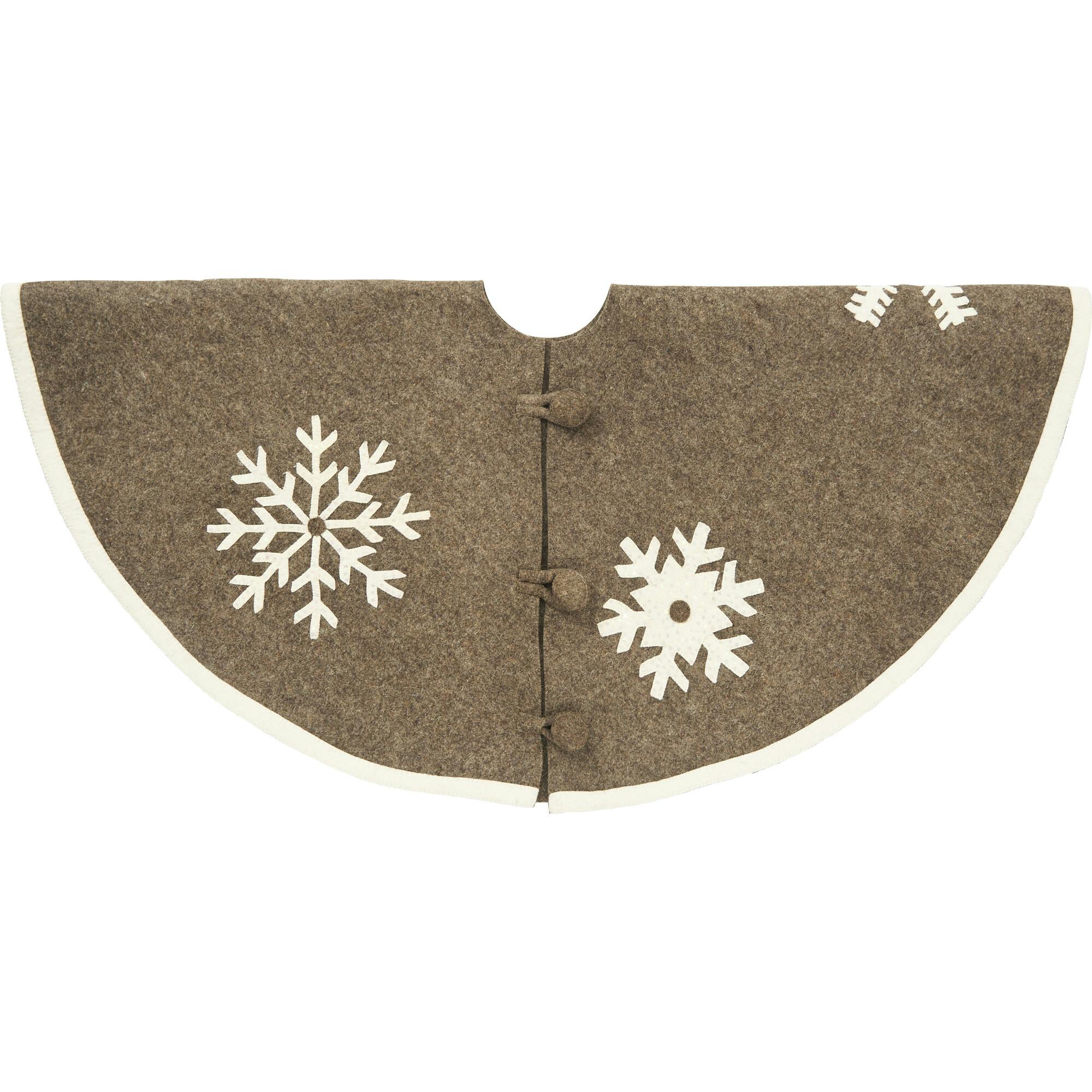 Handmade Christmas Tree Skirt in Felt - Snowflakes on Gray  - 60