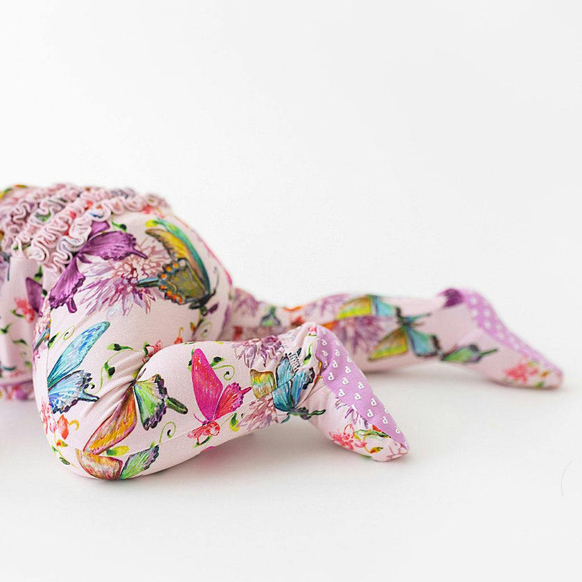 Watercolor Butterfly Footie Ruffled Zippered One Piece