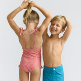 girls cranberry gingham halter one piece