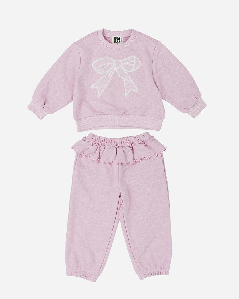 Lace Bow Sweatshirt Set