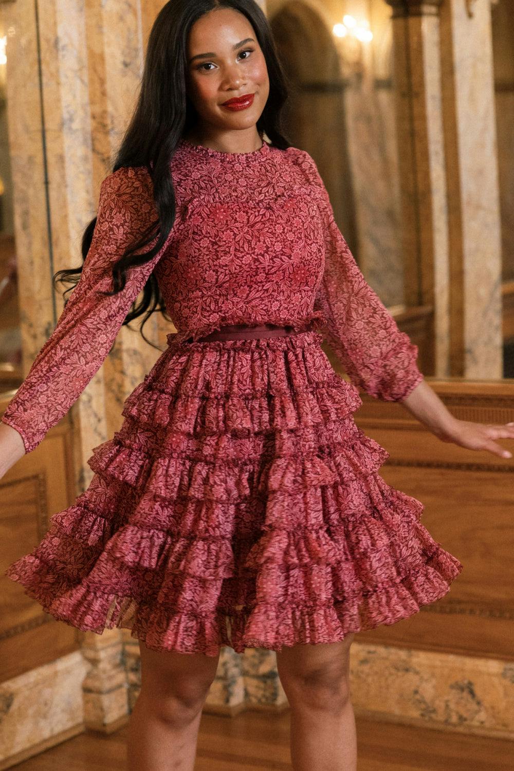 Samantha Dress in Garnet Merry Ditsy