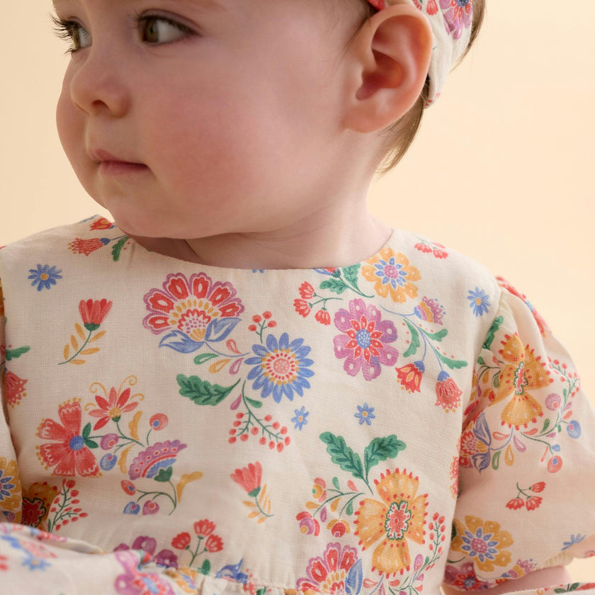 Linen Blend Dress & Headband Mexican Floral