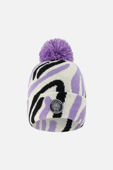 Lined Knit Pompom Hat Black, White And Lilac