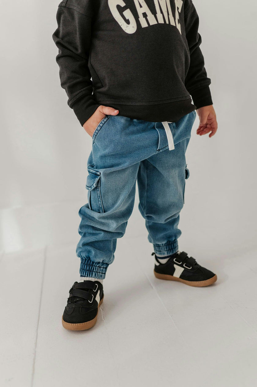 Boys Denim Jogger in Mid Blue Wash