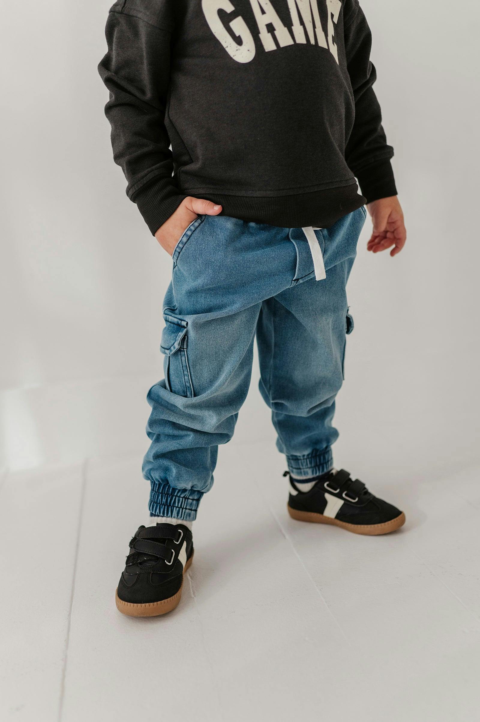 Boys Denim Jogger in Mid Blue Wash