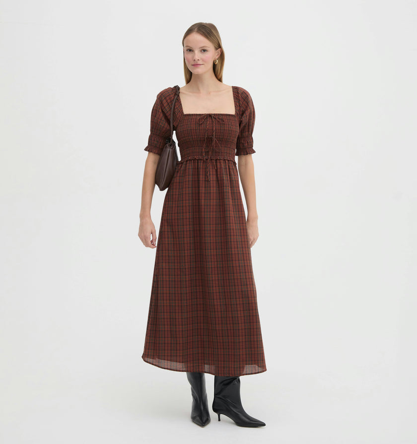 The Malene Nap Dress - Chestnut Plaid