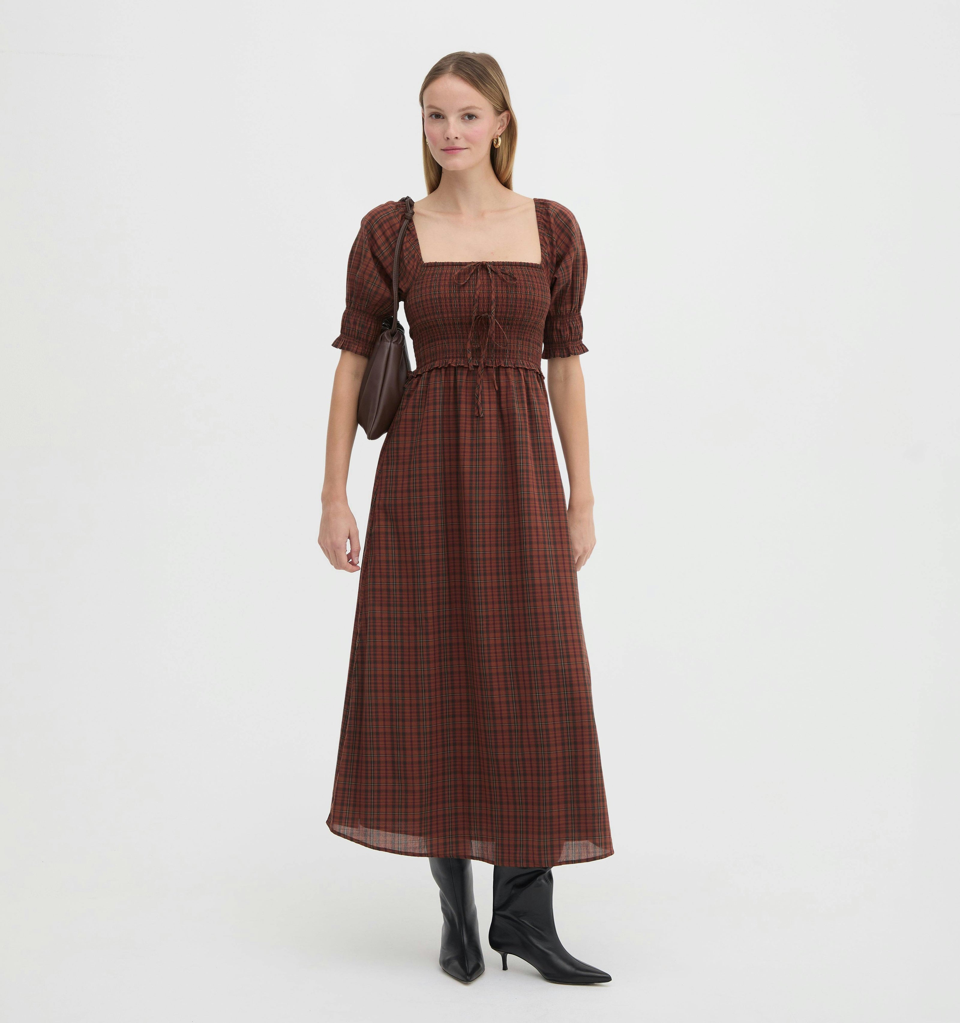 The Malene Nap Dress - Chestnut Plaid