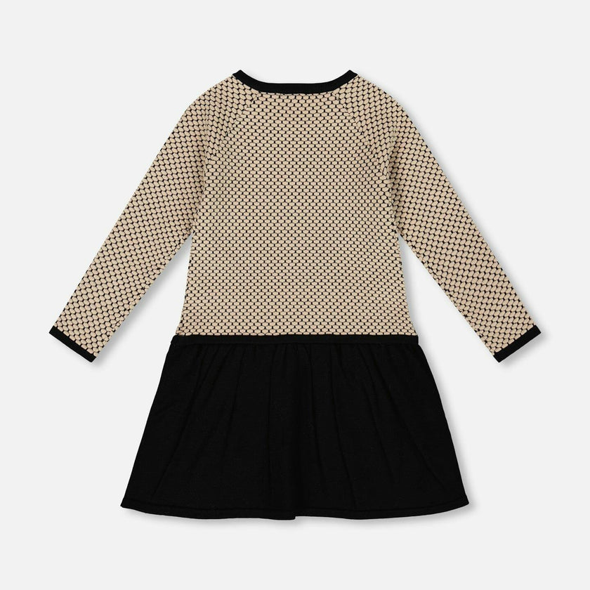 Long Sleeve Knit Sweater Dress Black And Beige