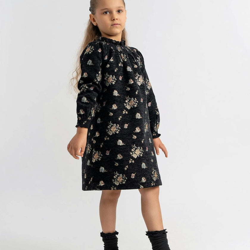 Floral Brocade Dress Black