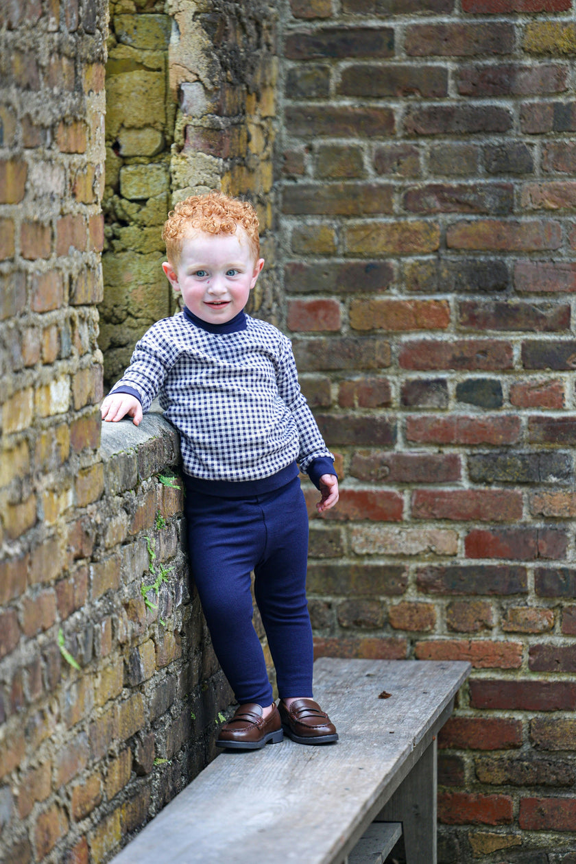 Kids Unisex Soft Gingham Neck Sweatshirt & Legging Set