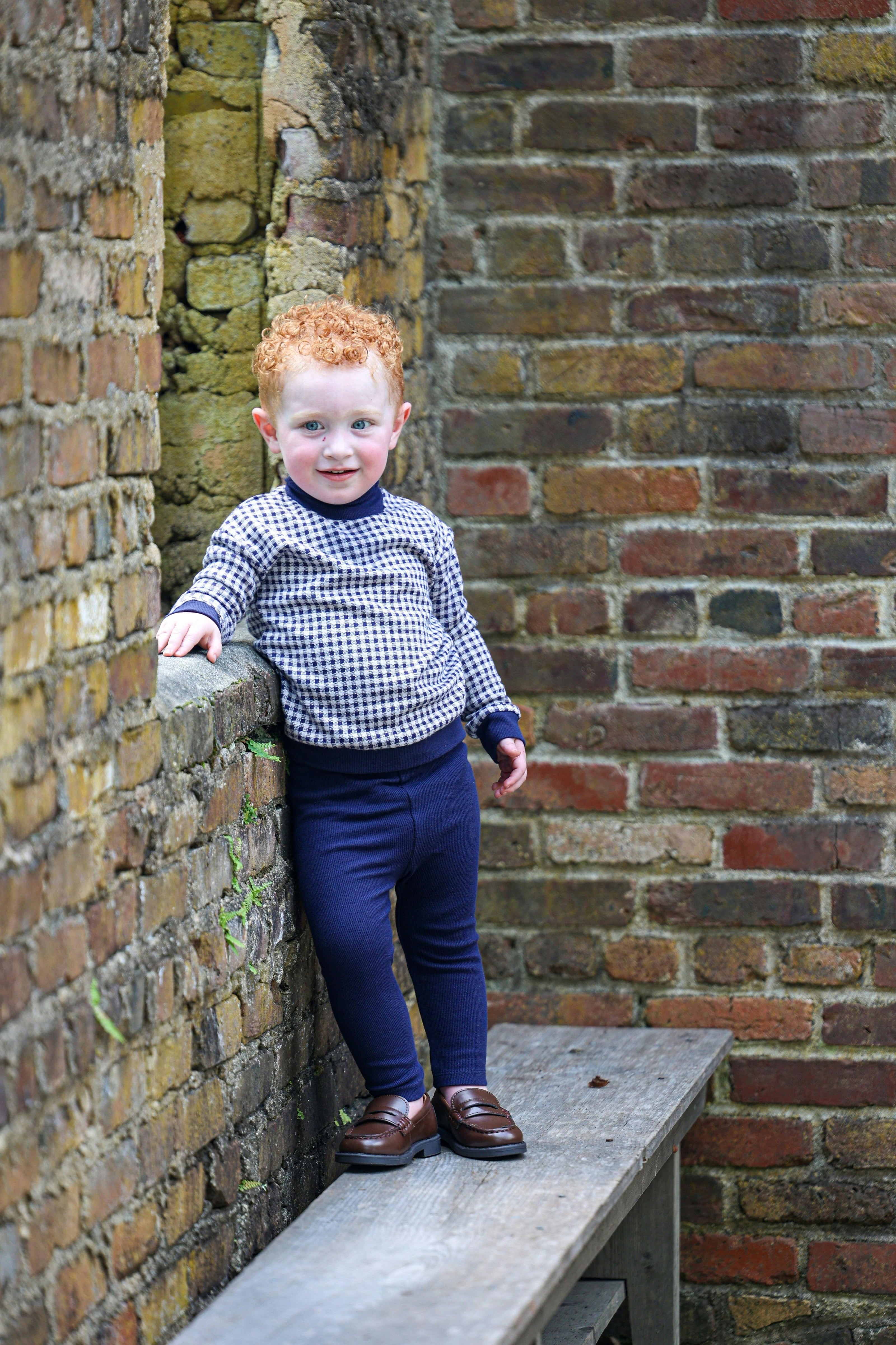Kids Unisex Soft Gingham Neck Sweatshirt & Legging Set