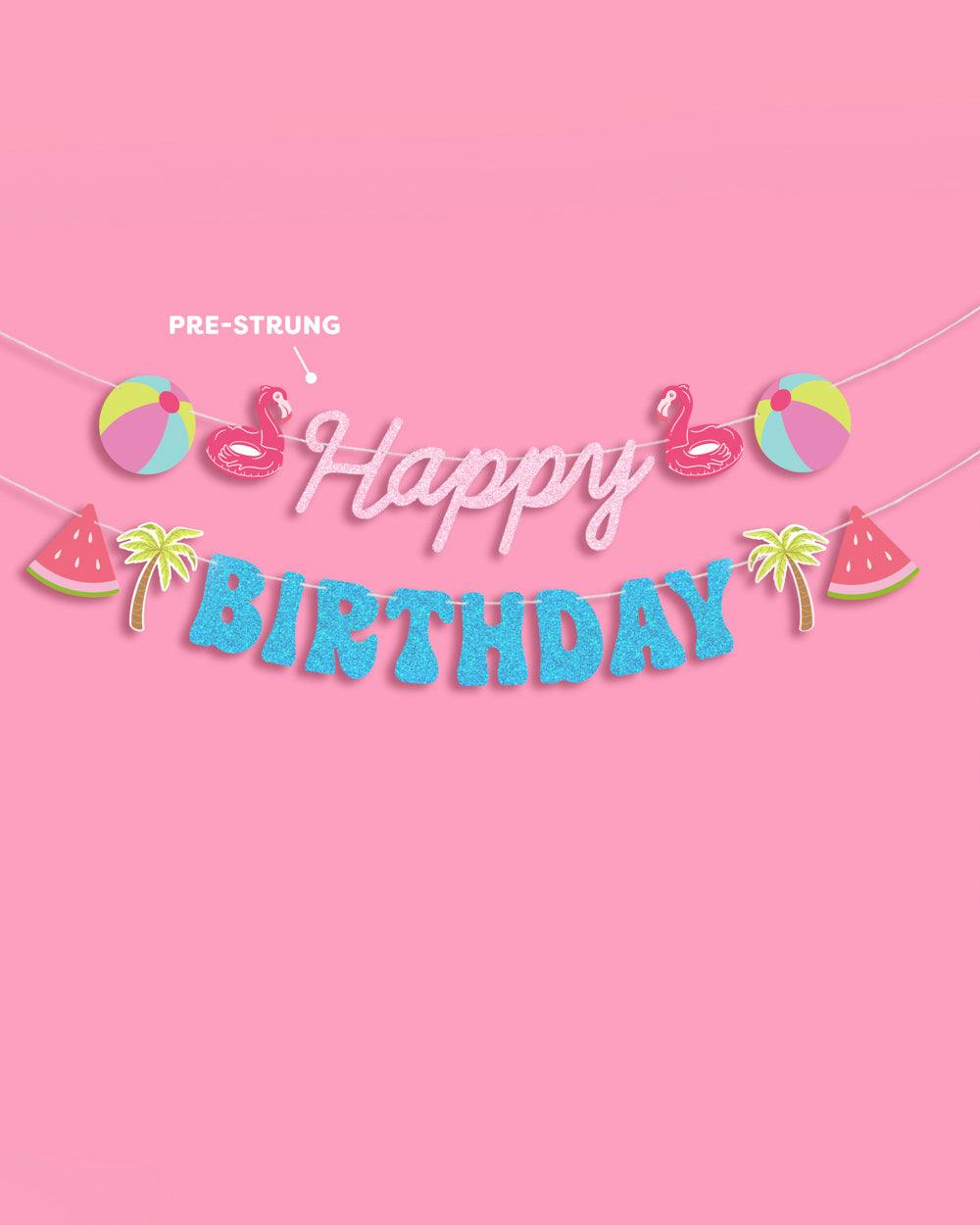Pool Party Banner - glitter banner + icons