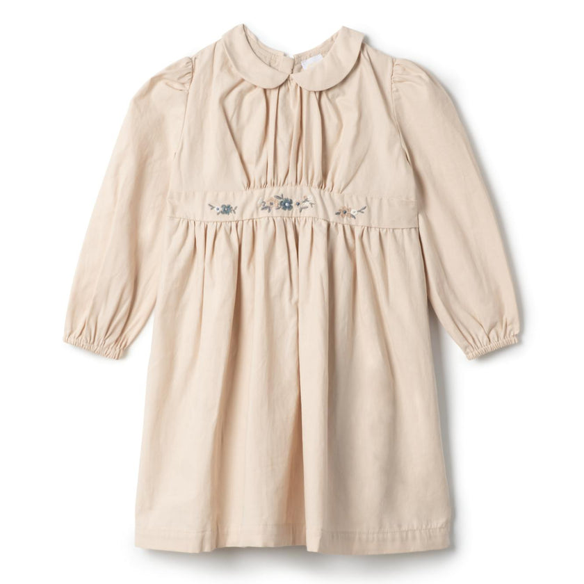 Floral Embroidered Dress Beige